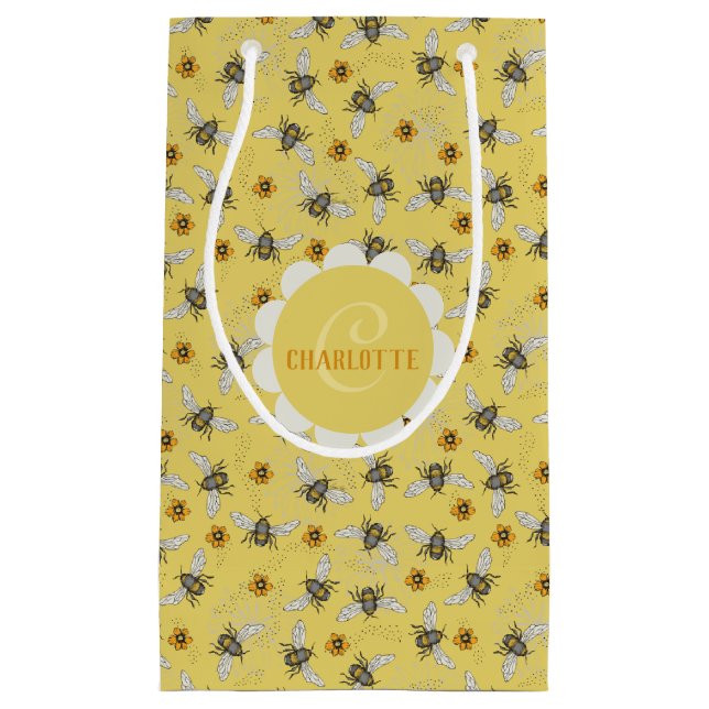Petit Sac Cadeau Abeilles à la mode Jaune en effervescence été (Devant)