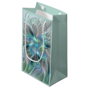 Petit Sac Cadeau Abstrait Bleu Vert Papillon Imaginaire Fractal Art