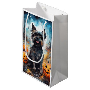 Petit Sac Cadeau Affenpinscher d'Halloween avec citrouilles effraya