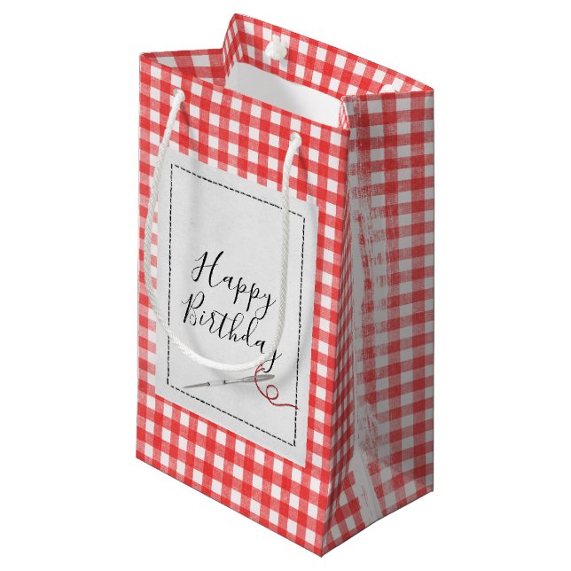 Petit Sac Cadeau Aiguilles à coudre En vichy (Devant Angle)