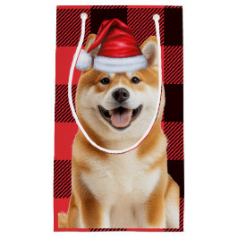 Petit Sac Cadeau Akita Dog Holiday Red Buffalo Plaid Christmas
