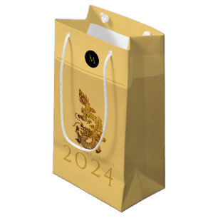 Petit Sac Cadeau Année Dragon Chinoise 2024 Élégant Monogramme SGB