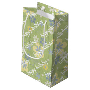 Petit Sac Cadeau anniversaire de marguerite jaune et bleu
