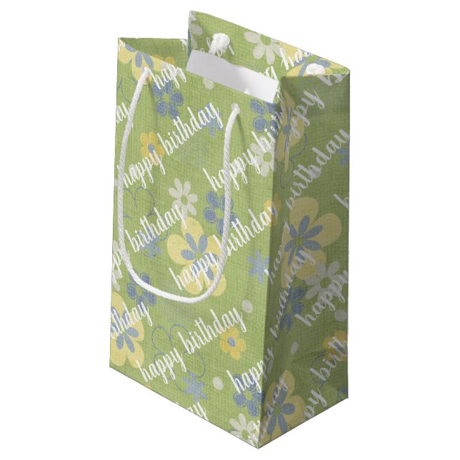 Petit Sac Cadeau anniversaire de marguerite jaune et bleu (Dos Angle)