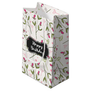 Petit Sac Cadeau Anniversaire des Fleurs sauvages roses et verts