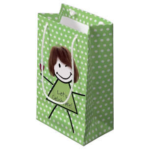 Petit Sac Cadeau Anniversaire Éclairage Fille à bâtons sur Pois