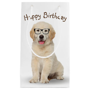 Petit Sac Cadeau Anniversaire Golden Retriever Chiot avec lunettes