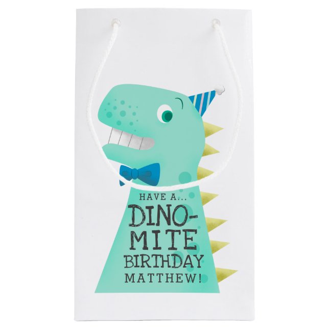 Petit Sac Cadeau Anniversaire personnalisé par dinosaure mignon (Dos)