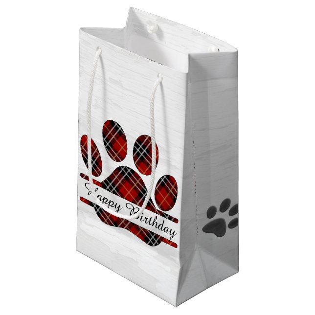 Petit Sac Cadeau Anniversaire Tartan Plaid Empreinte de patte (Devant Angle)