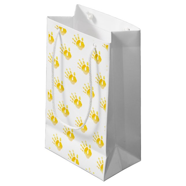 Petit Sac Cadeau Aquarelle Art Empreinte Bébé Jaune Unisex Douce (Devant Angle)