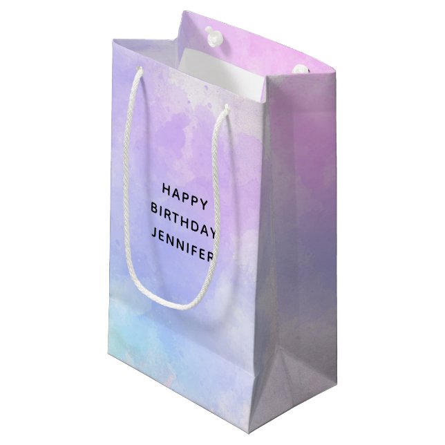 Petit Sac Cadeau Aquarelle bleu violet élégant Anniversaire (Devant Angle)