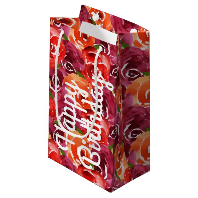 Petit Sac Cadeau Aquarelle brillante Floral Joyeux anniversaire (Devant Angle)