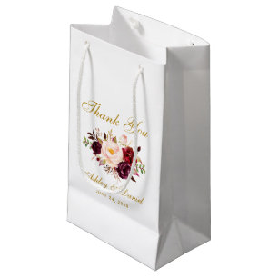Petit Sac Cadeau Aquarelle Floral Bourgogne Gold Mariage Merci