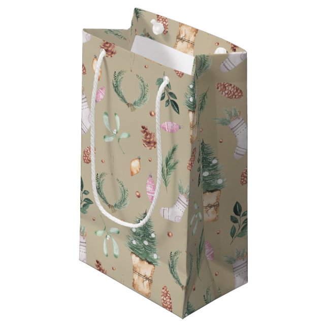 Petit Sac Cadeau Aquarelle Noël (Devant Angle)