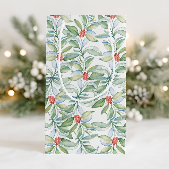 Petit Sac Cadeau Aquarelle Noël Botanique (Festive gift bags xmas watercolor botanicals)