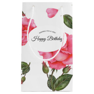 Petit Sac Cadeau Aquarelle rose rose Botanique Motif Floral