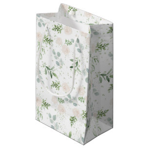 Petit Sac Cadeau Aquarelle Verdure et fleurs blanches Floral