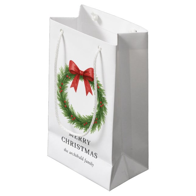 Petit Sac Cadeau Aquarelle Wire Noël moderne (Devant Angle)