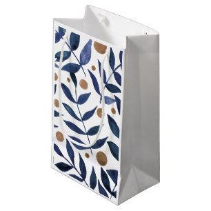 Petit Sac Cadeau Aquarelles et baies - indigo et beige