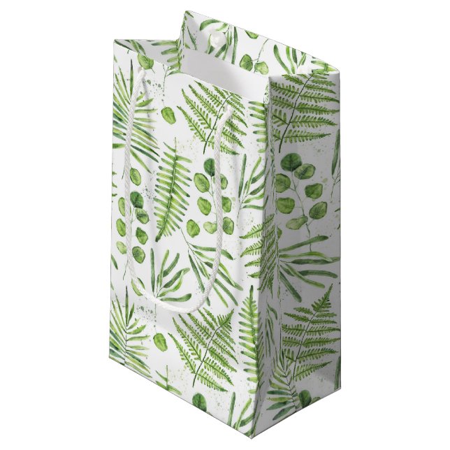 Petit Sac Cadeau Aquarelles et Motif d'Eucalyptus (Devant Angle)