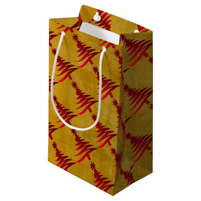 Petit Sac Cadeau Arbre de Noël crayon rouge sur or (Devant Angle)