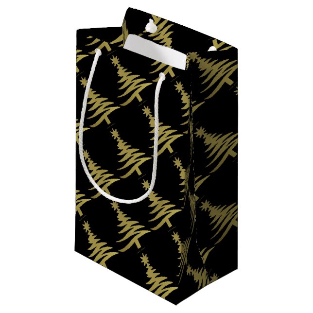 Petit Sac Cadeau Arbre de Noël en or noir (Devant Angle)