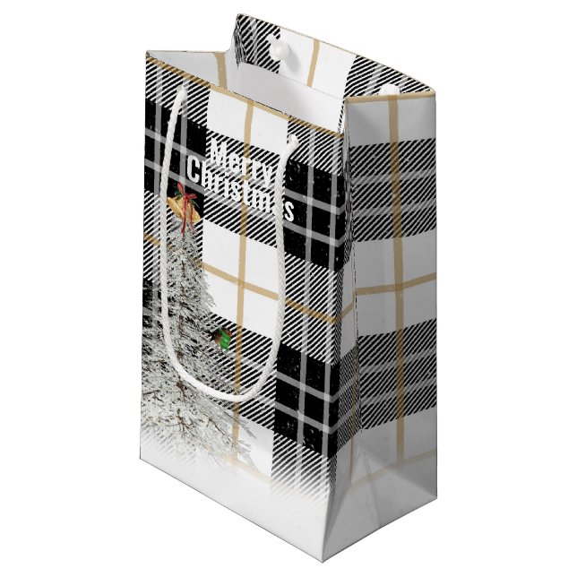 Petit Sac Cadeau Arbre de Noël sur plaid écossais écossais (Devant Angle)