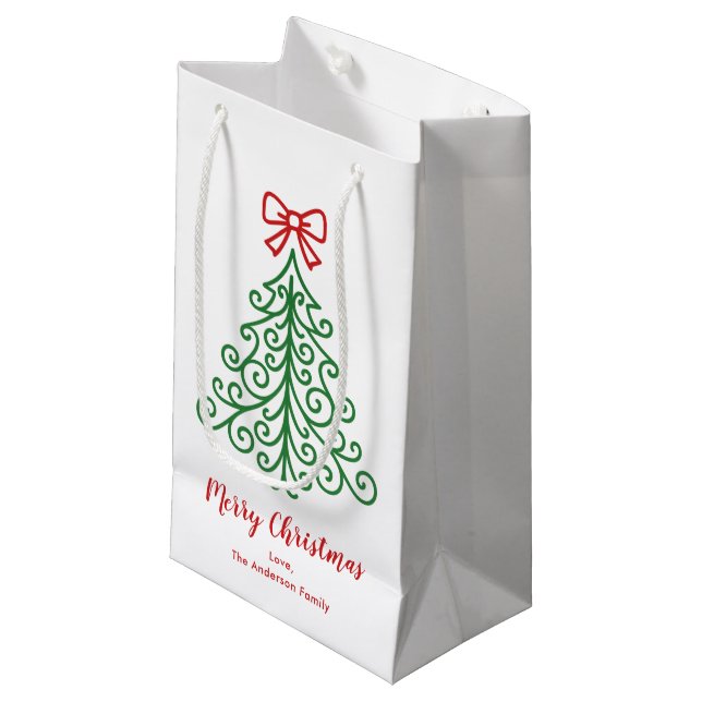Petit Sac Cadeau Arbre simple avec bow Noël moderne (Devant Angle)