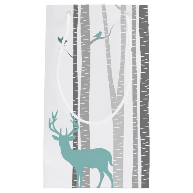 Petit Sac Cadeau Arbres de bouleau avec des cerfs communs (Devant)