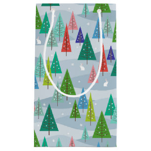Petit Sac Cadeau Arbres de Noël d'hiver Retro inspiré