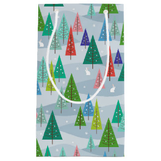 Petit Sac Cadeau Arbres de Noël d'hiver Retro inspiré