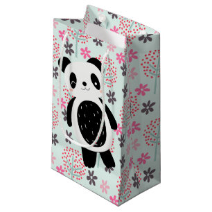 Petit Sac Cadeau Arbres, fleurs et ours de panda