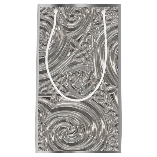 Petit Sac Cadeau Art nouveau victorien élégant en argent (Devant)