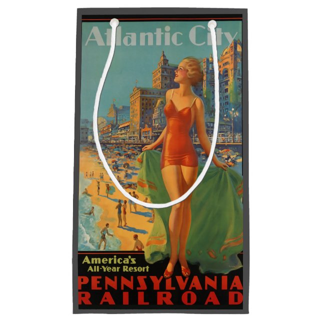 Petit Sac Cadeau Atlantic City Beach Beauté Vintage Art (Devant)