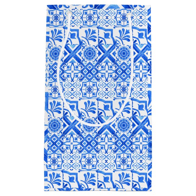 Petit Sac Cadeau Azulejo bleu et blanc Motif Azul espagnol (Devant)