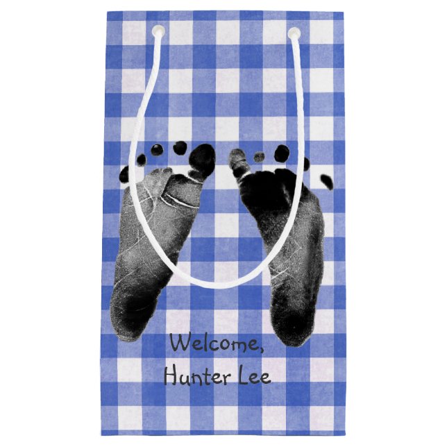 Petit Sac Cadeau Baby Boy En vichy bleu (Devant)