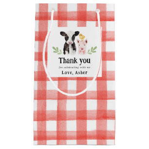 Petit Sac Cadeau Baby Farm Animaux En vichy rouge
