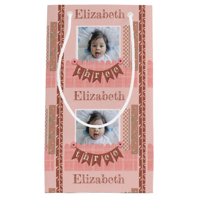 Petit Sac Cadeau Baby Girl 3e anniversaire Pink Scrapbook (Devant)
