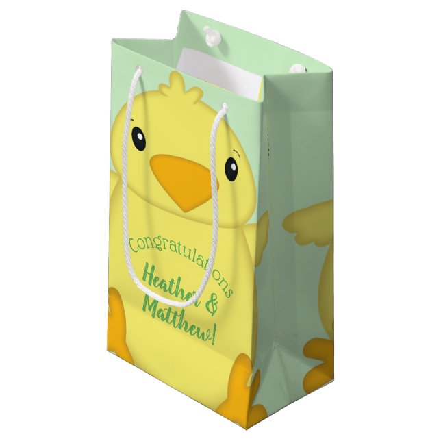 Petit Sac Cadeau Baby shower blanc vert (Devant Angle)