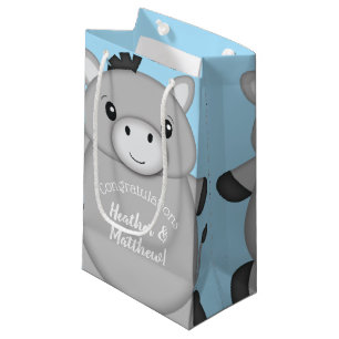 Petit Sac Cadeau Baby shower bleu âne