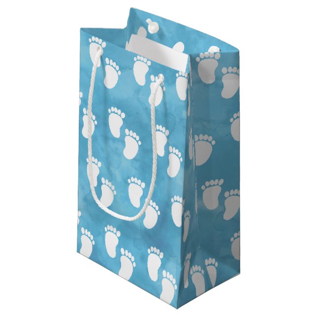 Petit Sac Cadeau Baby shower d'aquarelle bleu Motif d'empreinte (Devant Angle)
