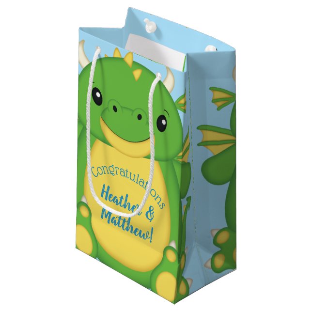 Petit Sac Cadeau Baby shower de dragon bleu (Devant Angle)