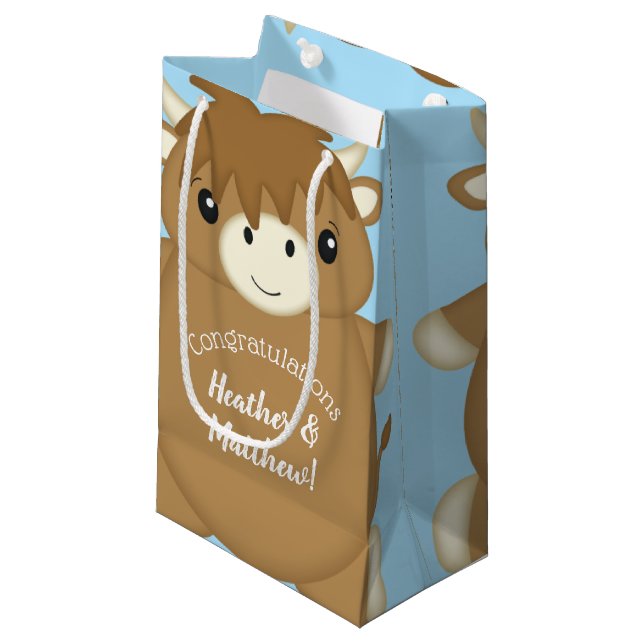 Petit Sac Cadeau Baby shower écossais de vache Highland Blue (Devant Angle)