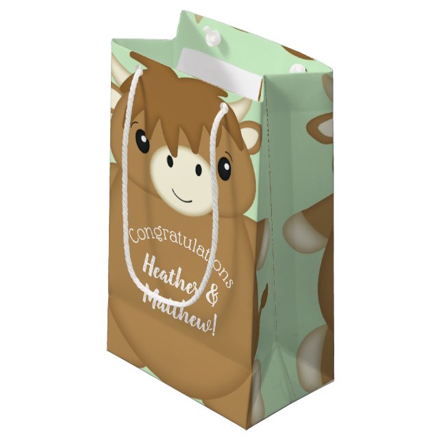 Petit Sac Cadeau Baby shower écossais Highland Cow (Devant Angle)