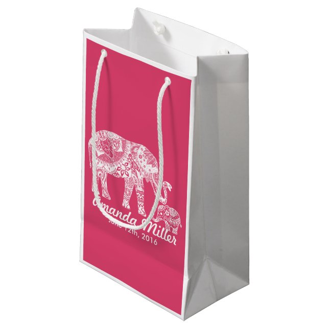 Petit Sac Cadeau Baby shower éléphant au henné - Inspiration indien (Devant Angle)