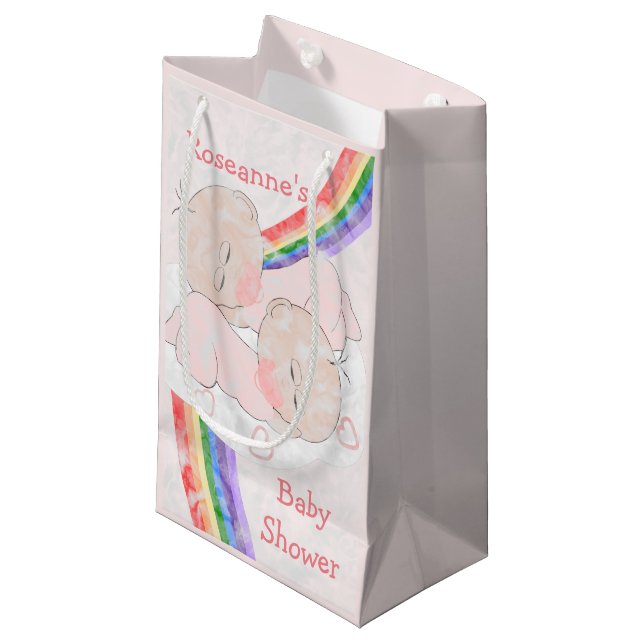 Petit Sac Cadeau Baby shower jumeau de filles (Devant Angle)