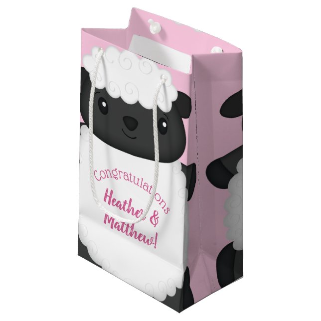Petit Sac Cadeau Baby shower mouton rose (Devant Angle)