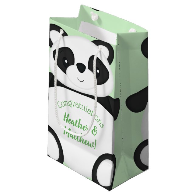 Petit Sac Cadeau Baby shower Ours Panda Vert (Devant Angle)