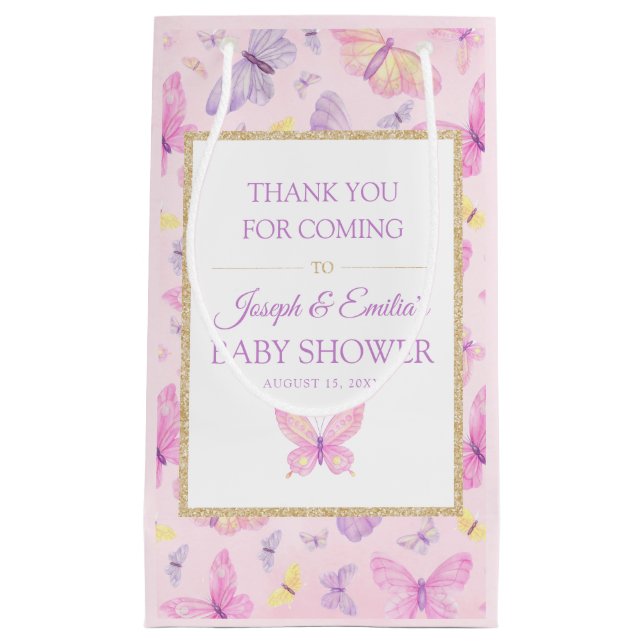 Petit Sac Cadeau Baby shower papillon rose et pourpre (Devant)