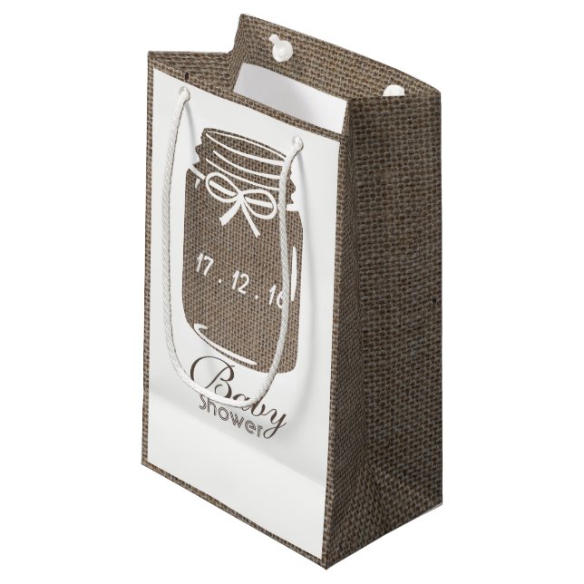 Petit Sac Cadeau Baby shower rustique Burlap Mason Jar (Devant Angle)